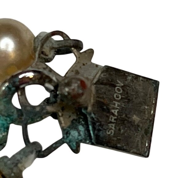 Vintage Sarah Cov Triple-Strand Faux Pearl Necklace W/ Rhinestone Clasp 28" A381 - Picture 4 of 7